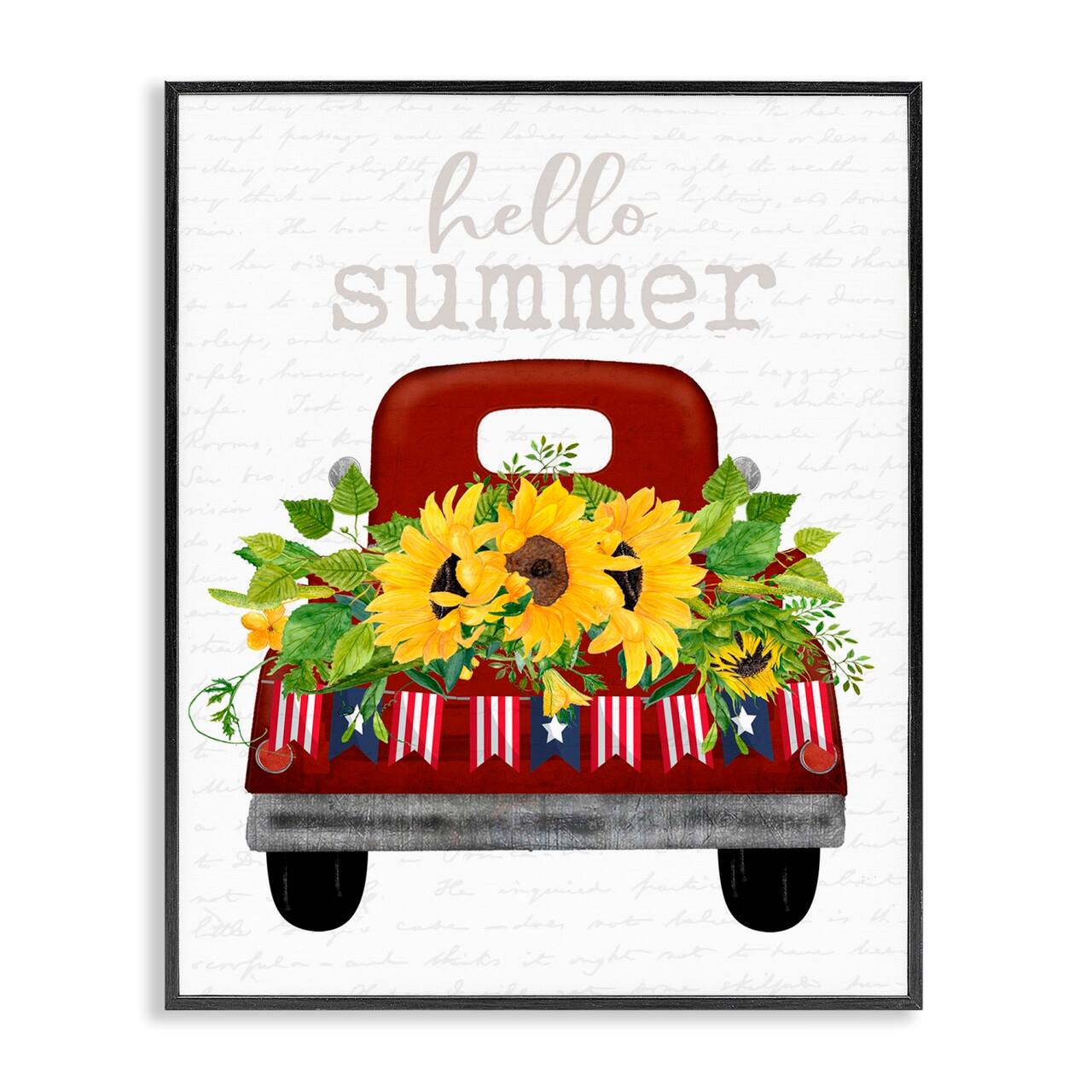 Stupell Industries Hello Summer Quote Sunflower Flower Patriotic Truck Framed Giclee Art